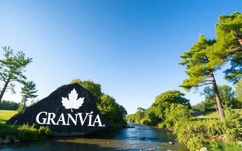 Paisaje natural sereno con el logo sutil de Granviacx